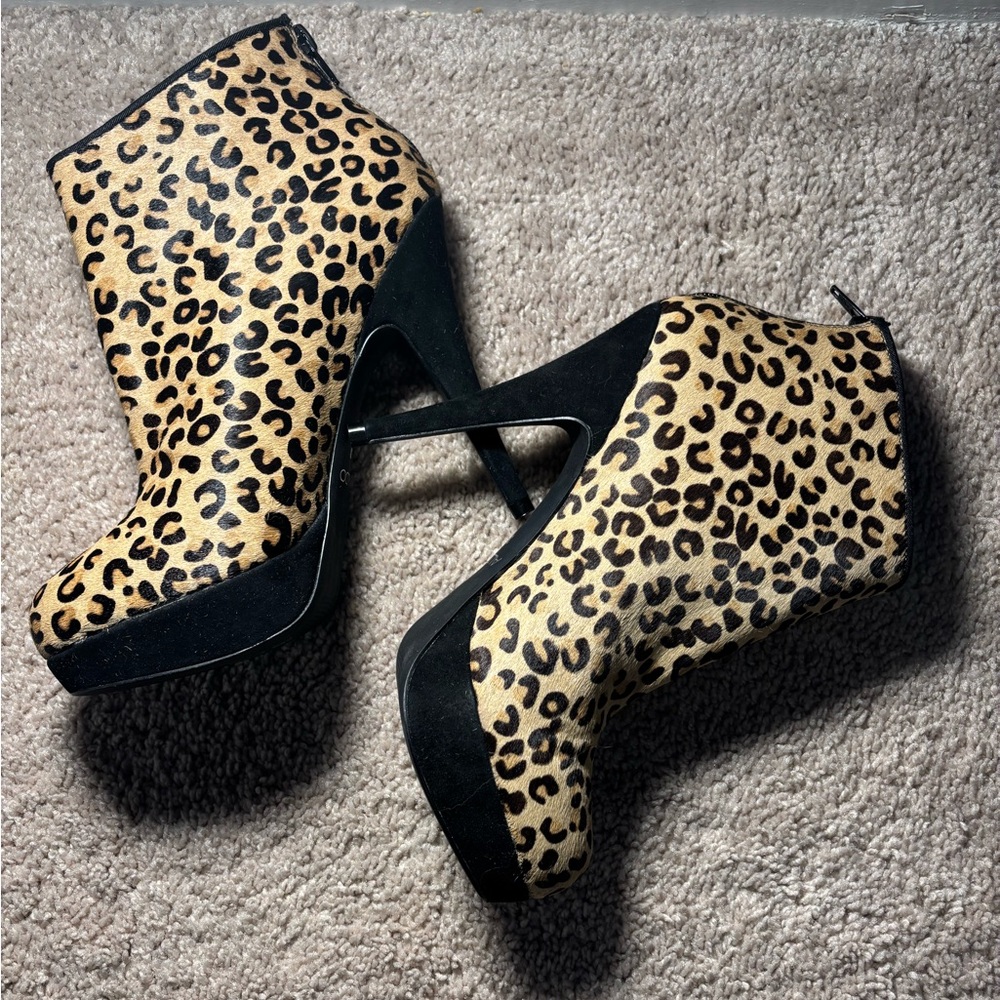 Aldo Kovalcin Leopard Print, Pony Hair, Heeled Booties, size 38